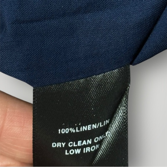 Lafayette 148 Navy Blue Linen Cap Sleeve Pleat Peplum Career Dress Sz 8 - Picture 9 of 9